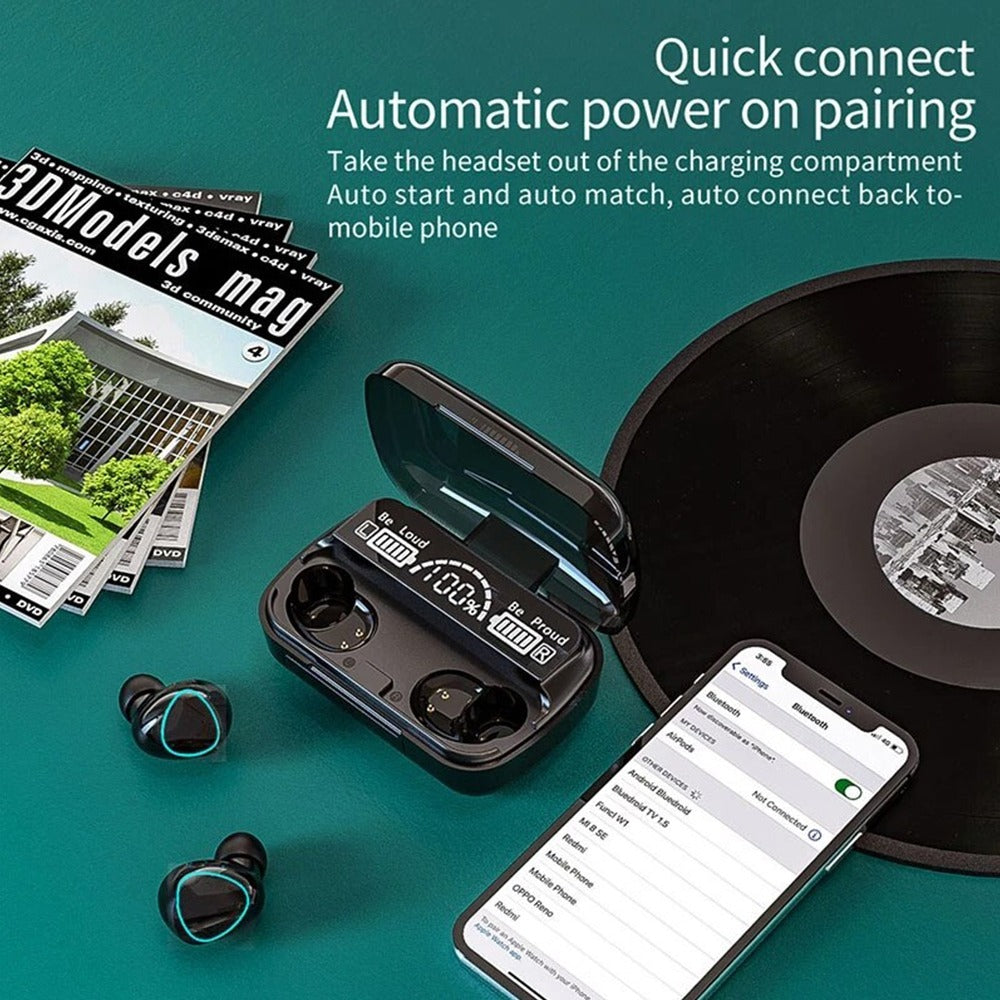 M10 TWS Earbuds – Bluetooth 5.1, 8-10h Playtime, IPX7 Waterproof with 3500mAh Charging Case