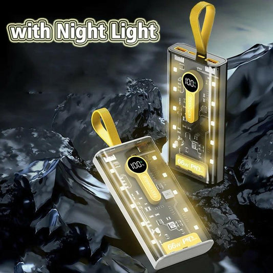 Transparent 20000mAh Power Bank – 66W Fast Charging Portable Charger External Battery Pack