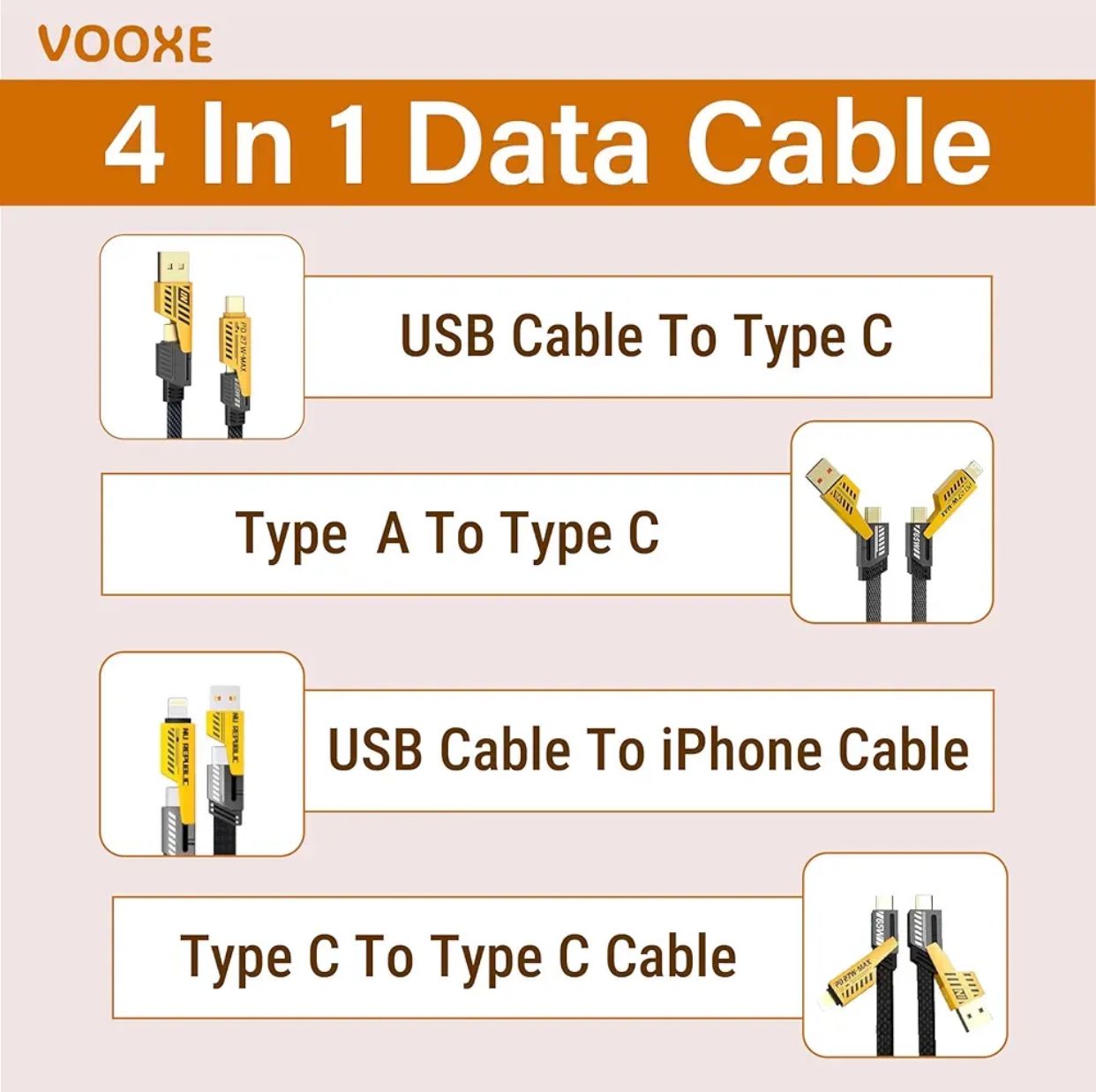 4-in-1 USB-C Fast Charging Cable (1m) – Nylon Braided, PD 65W/27W, Multi-Connector