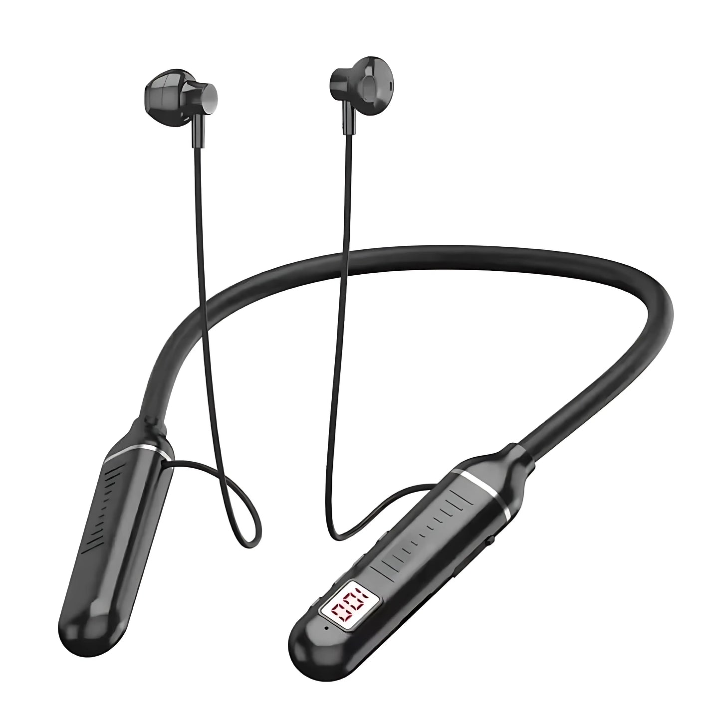 LCD Neckband Bluetooth Headphones – Real-Time Battery Display, Waterproof, SD Card Supported