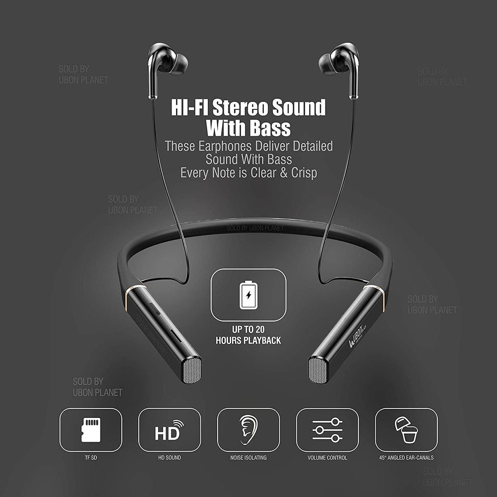 Ubon CL-5300 Sound Master Neckband – Stereo Drivers, 10m Range, Long Battery Life & Foldable Design