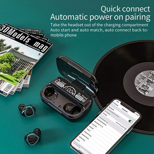 M10 TWS Earbuds – Bluetooth 5.1, 8-10h Playtime, IPX7 Waterproof with 3500mAh Charging Case