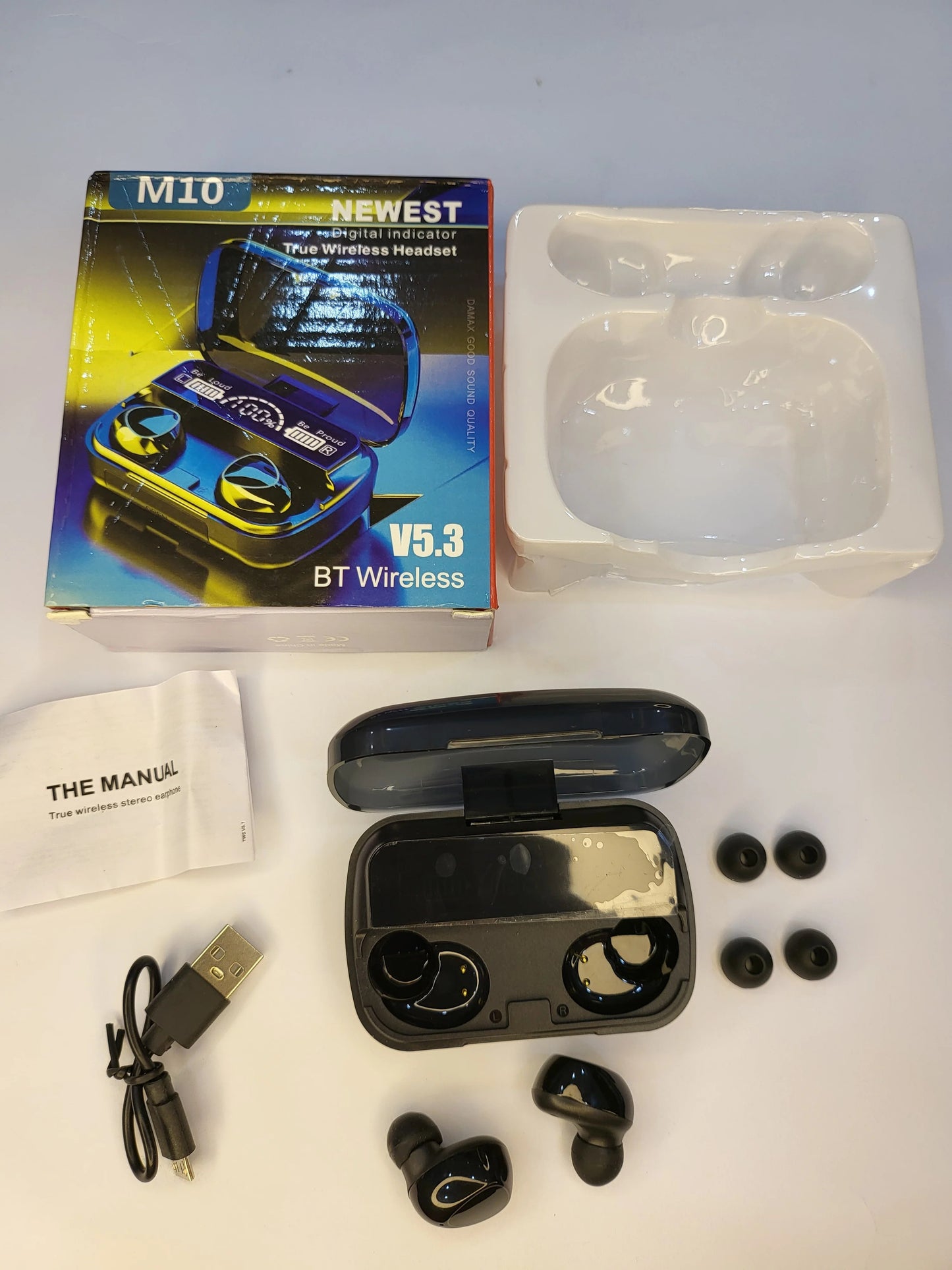 M10 TWS Earbuds – Bluetooth 5.1, 8-10h Playtime, IPX7 Waterproof with 3500mAh Charging Case