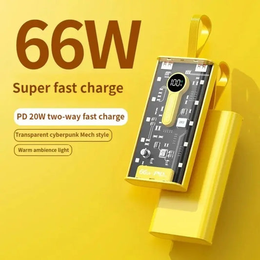 Transparent 20000mAh Power Bank – 66W Fast Charging Portable Charger External Battery Pack