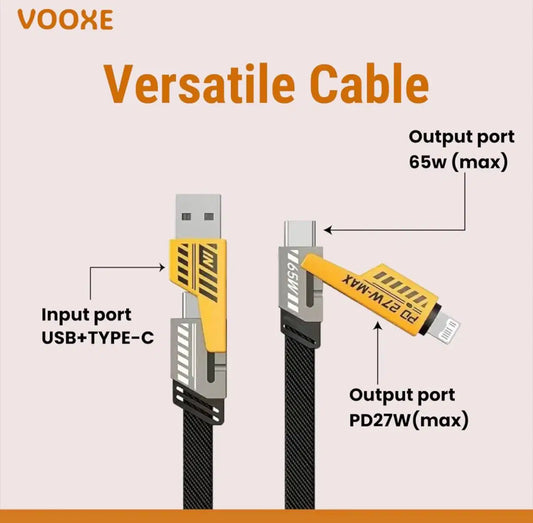 4-in-1 USB-C Fast Charging Cable (1m) – Nylon Braided, PD 65W/27W, Multi-Connector