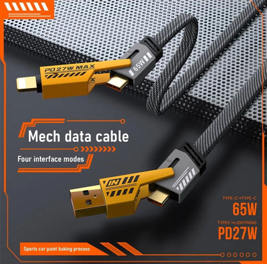 4-in-1 USB-C Fast Charging Cable (1m) – Nylon Braided, PD 65W/27W, Multi-Connector