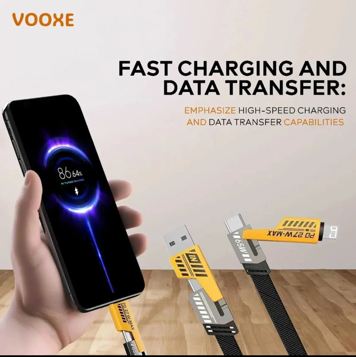 4-in-1 USB-C Fast Charging Cable (1m) – Nylon Braided, PD 65W/27W, Multi-Connector