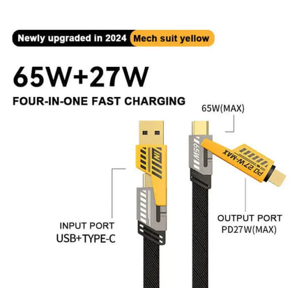 4-in-1 USB-C Fast Charging Cable (1m) – Nylon Braided, PD 65W/27W, Multi-Connector