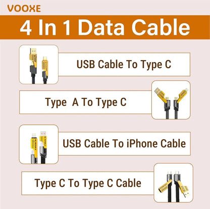 4-in-1 USB-C Fast Charging Cable (1m) – Nylon Braided, PD 65W/27W, Multi-Connector