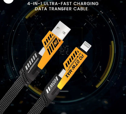 4-in-1 USB-C Fast Charging Cable (1m) – Nylon Braided, PD 65W/27W, Multi-Connector