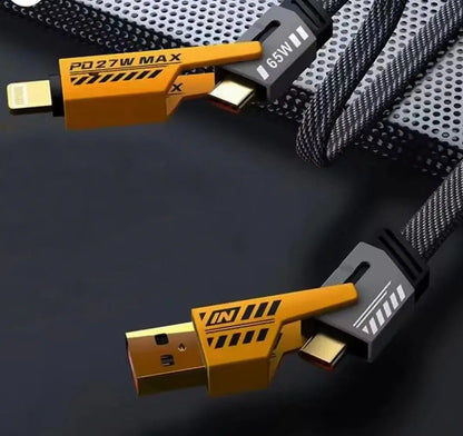 4-in-1 USB-C Fast Charging Cable (1m) – Nylon Braided, PD 65W/27W, Multi-Connector