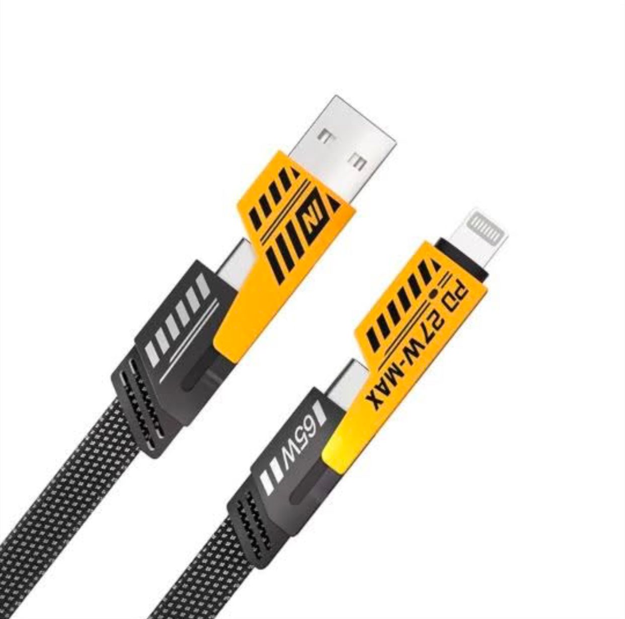 4-in-1 USB-C Fast Charging Cable (1m) – Nylon Braided, PD 65W/27W, Multi-Connector