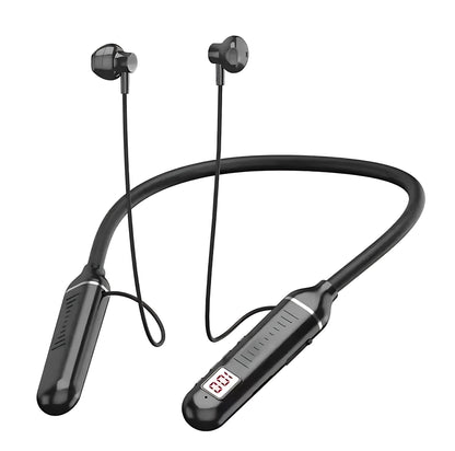 LCD Neckband Bluetooth Headphones – Real-Time Battery Display, Waterproof, SD Card Supported