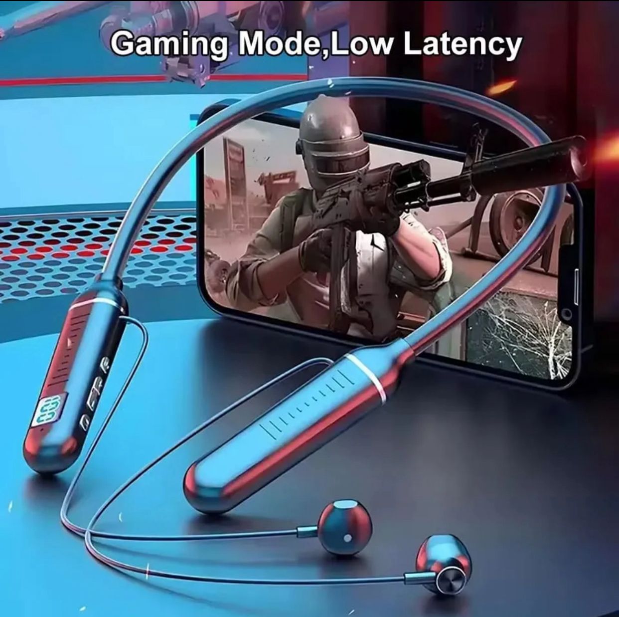 LCD Neckband Bluetooth Headphones – Real-Time Battery Display, Waterproof, SD Card Supported