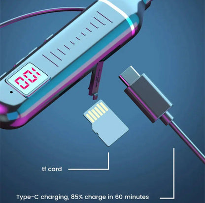 LCD Neckband Bluetooth Headphones – Real-Time Battery Display, Waterproof, SD Card Supported