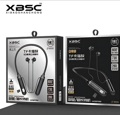 LCD Neckband Bluetooth Headphones – Real-Time Battery Display, Waterproof, SD Card Supported