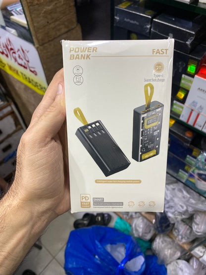 Transparent 20000mAh Power Bank – 66W Fast Charging Portable Charger with 4 Built-In Cables