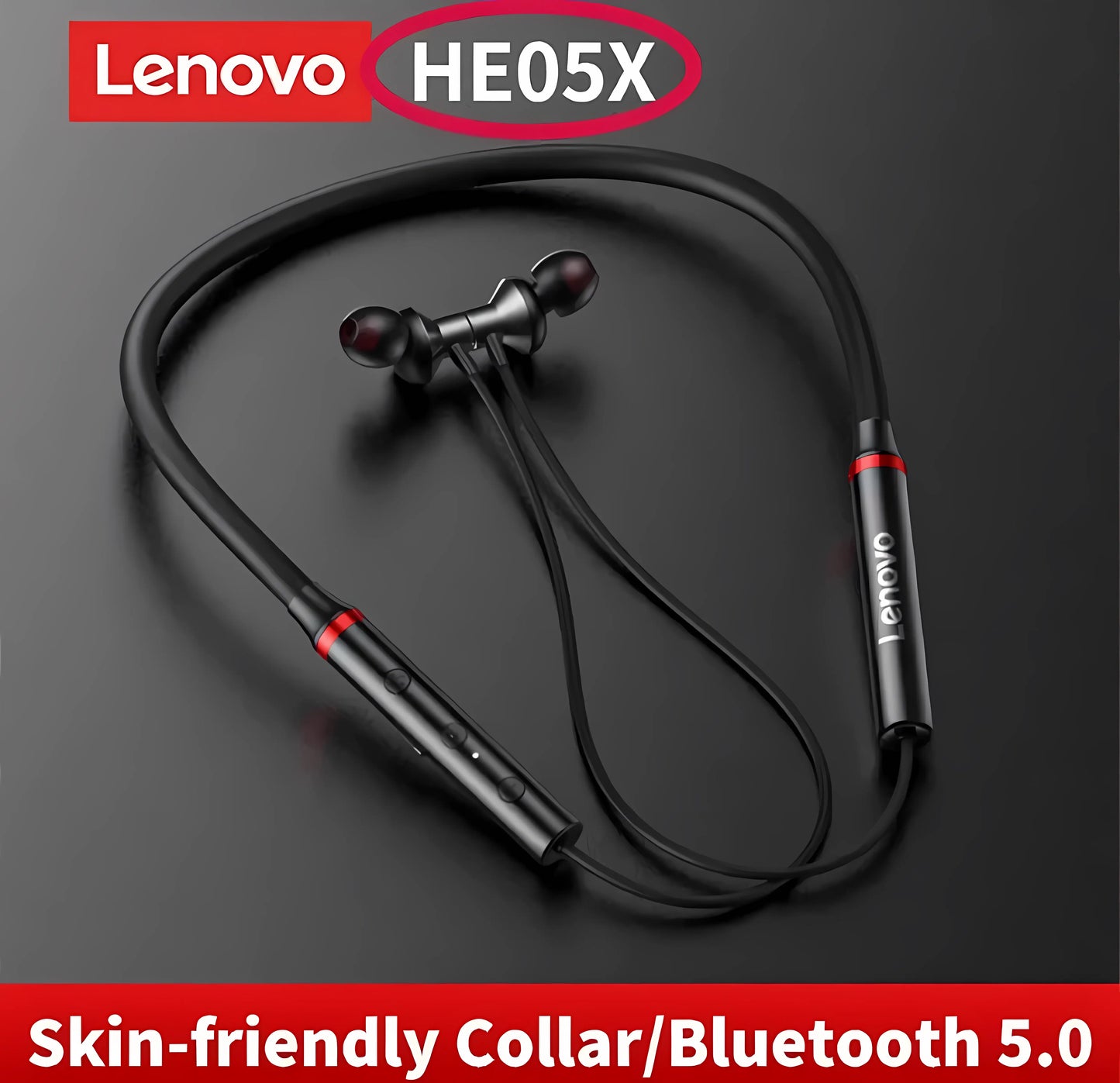Lenovo HE05X Wireless Neckband – Bluetooth v5.0, IPX5 Sweat‑Resistant