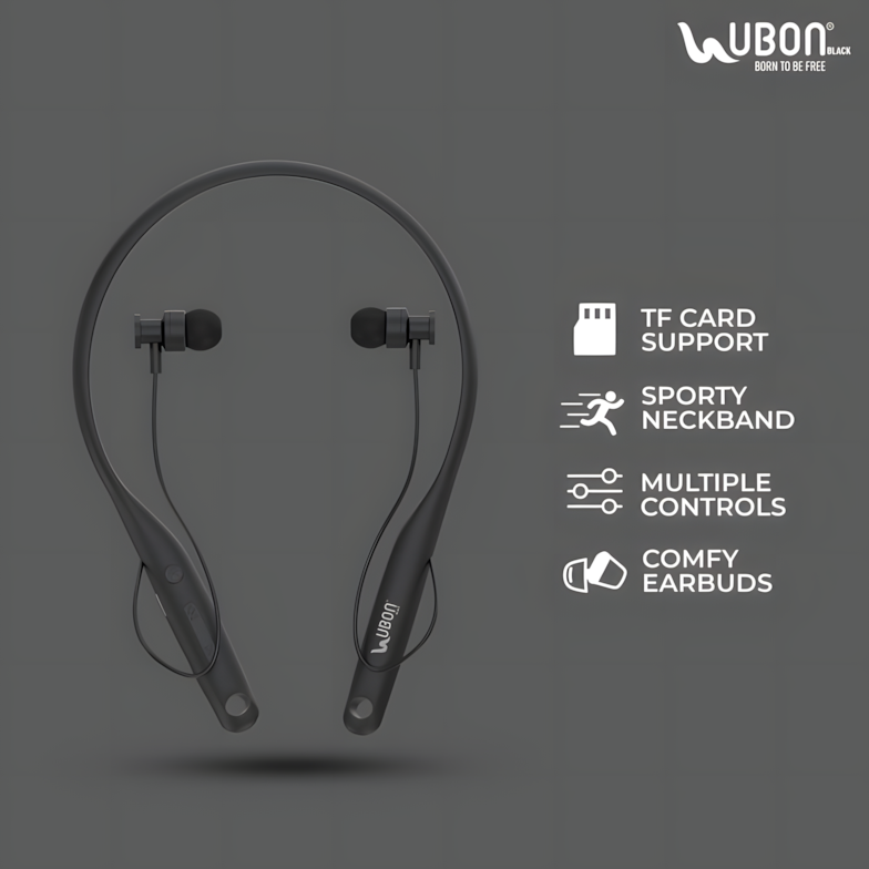 UBON CL-5310 Wireless Neckband | ANC, 40Hr Battery, SD Card Support, Deep Bass & Hands-Free Calls