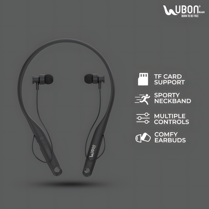 UBON CL-5310 Wireless Neckband | ANC, 40Hr Battery, SD Card Support, Deep Bass & Hands-Free Calls