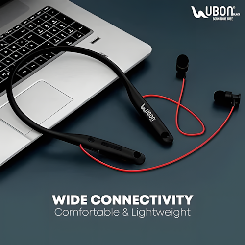 UBON CL-5310 Wireless Neckband | ANC, 40Hr Battery, SD Card Support, Deep Bass & Hands-Free Calls
