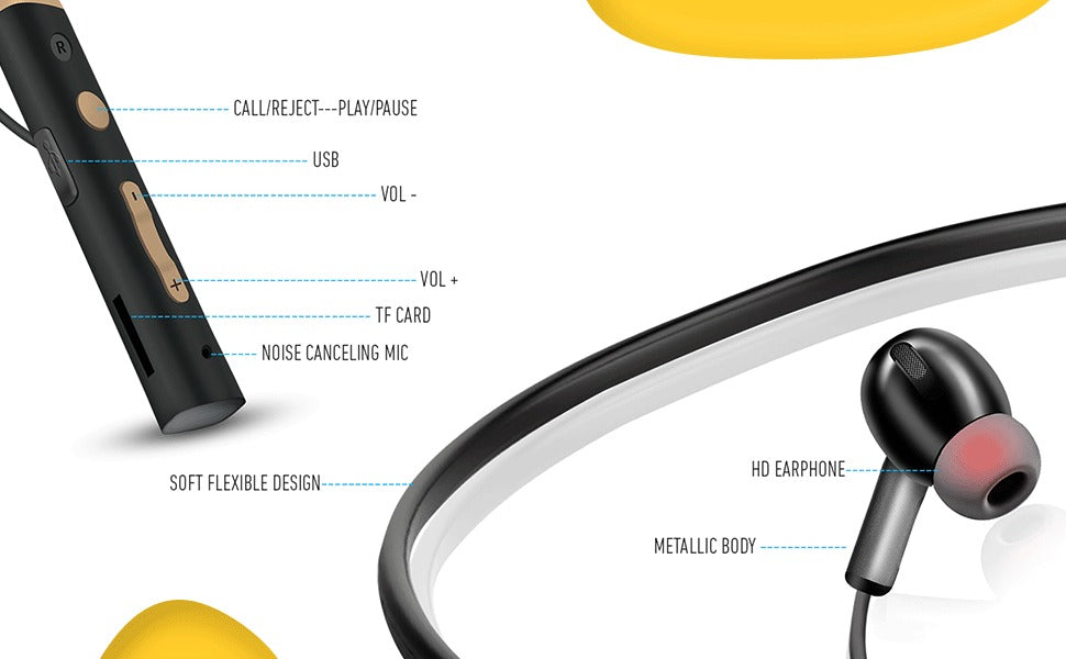 Ubon CL-5300 Sound Master Neckband – Stereo Drivers, 10m Range, Long Battery Life & Foldable Design