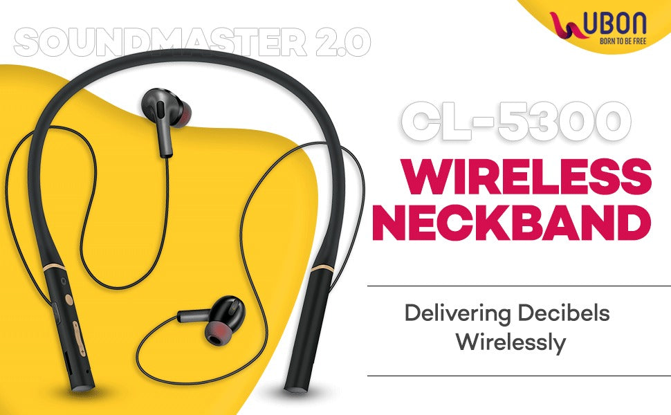 Ubon CL-5300 Sound Master Neckband – Stereo Drivers, 10m Range, Long Battery Life & Foldable Design
