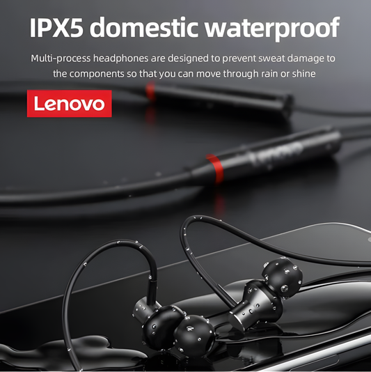 Lenovo HE05X Wireless Neckband – Bluetooth v5.0, IPX5 Sweat‑Resistant