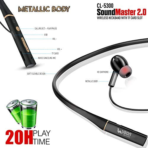 Ubon CL-5300 Sound Master Neckband – Stereo Drivers, 10m Range, Long Battery Life & Foldable Design
